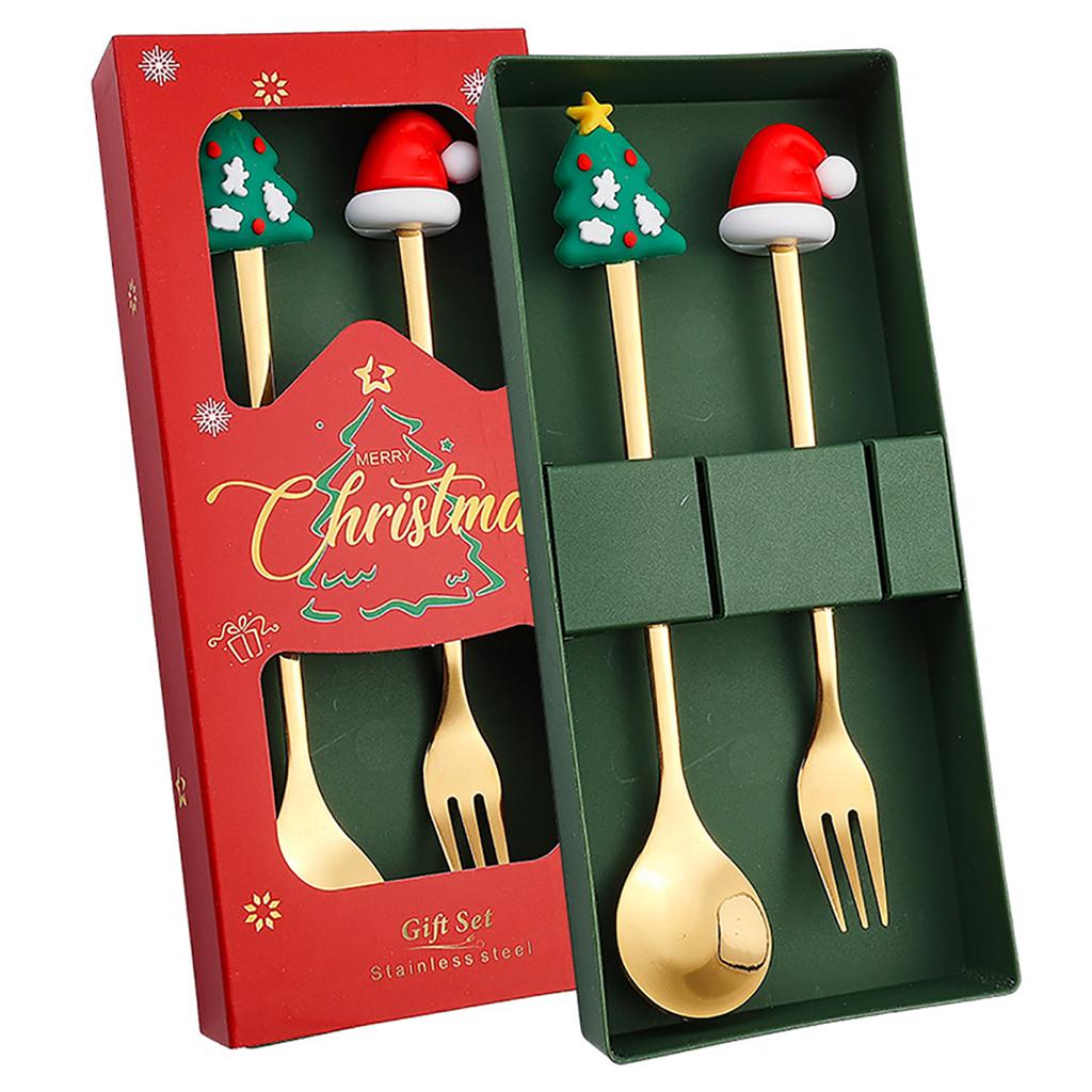 2Pcs Fork Coffee Spoon Dinnerware Set with Gift Box Children Gold Cutlery Set Stainless Steel Flatware Western Kitchen Tableware