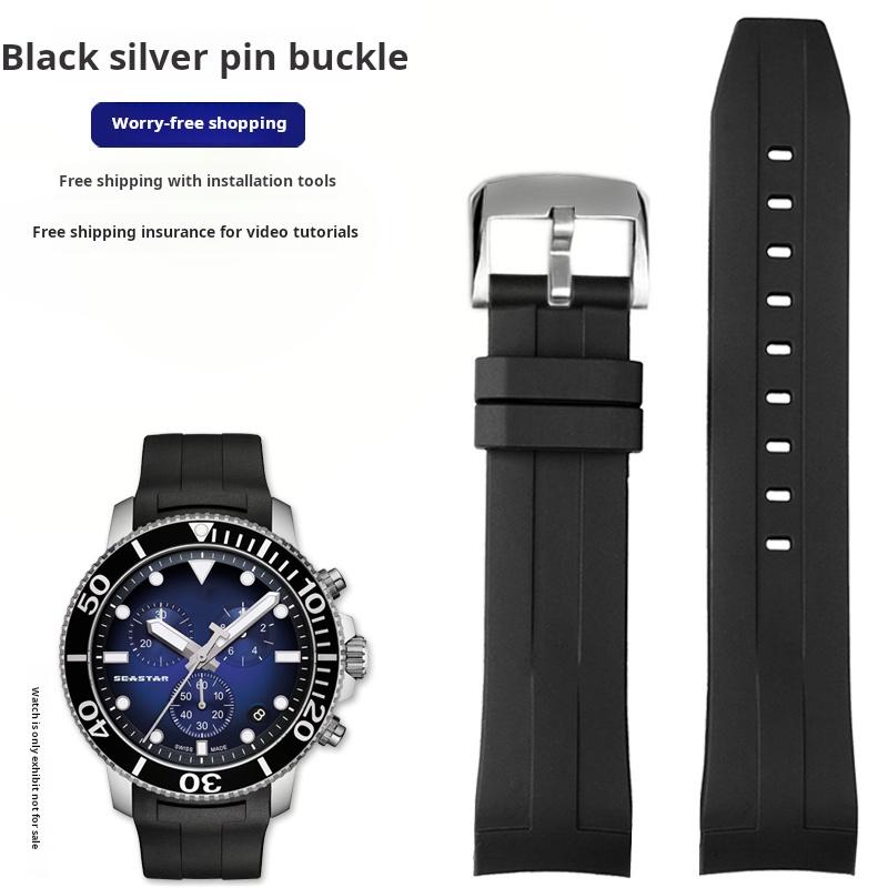 

21 22мм Чоловічий гумовий ремінець для годинника For 1853 Tissot Starfish Diving T120 Зігнутий кінець Силіконовий ремінець для годинника T120417 T120.407 T116 Браслет 21mm Mechanical
