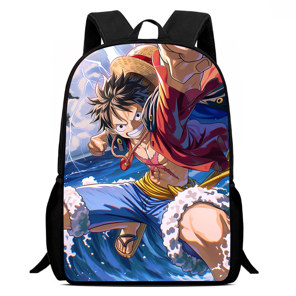 Cartoon One Piece Mochila 15 Inch School Backpack Light Weight Adjustable Bookbag for Boys Girls Primary School Daily Use Travel