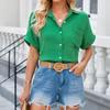 2024 Summer Women's Casual Solid Color Crinkle Fabric Batwing Sleeve Button-Down Shirt