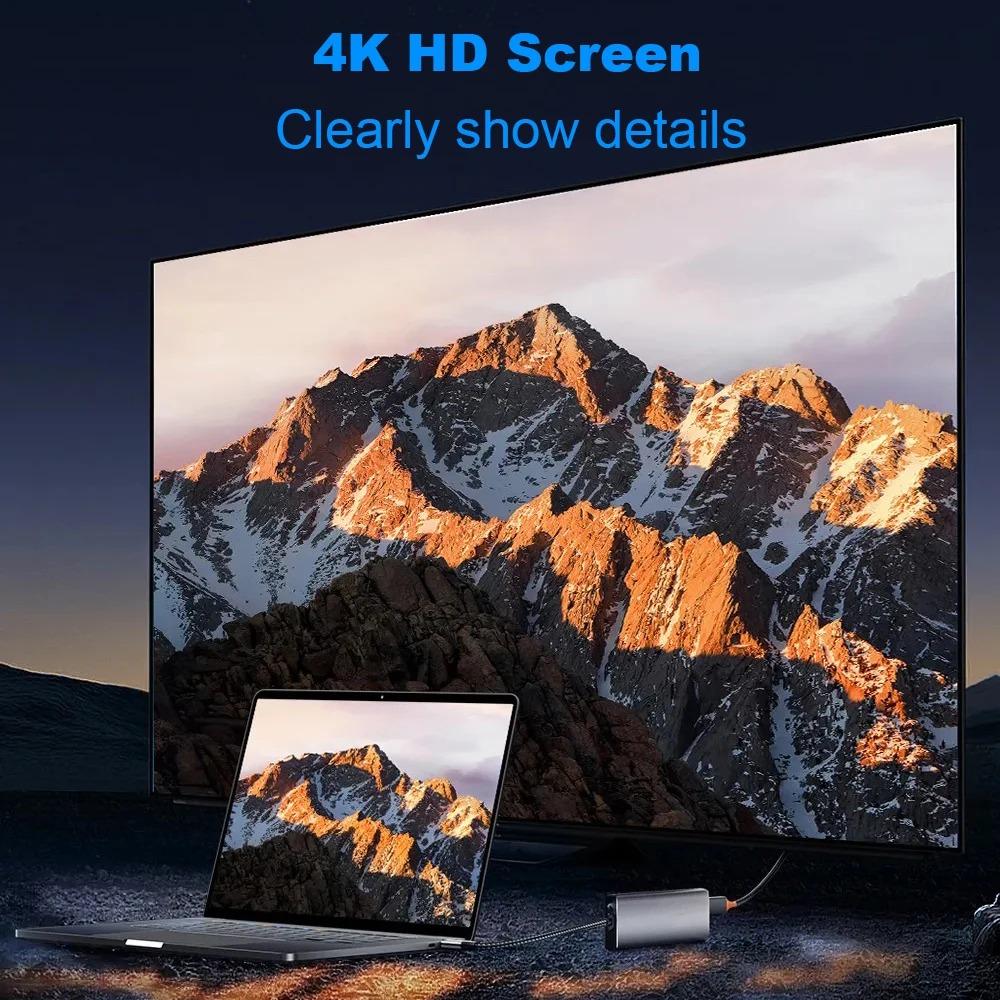 8 In 1 Type C Docking Station with Disk Storage Function USB 3.2 Hub 10Gbps M.2 NVMe SATA SSD Case Multi Adapter Card Reader USB C To HDMI Adapter