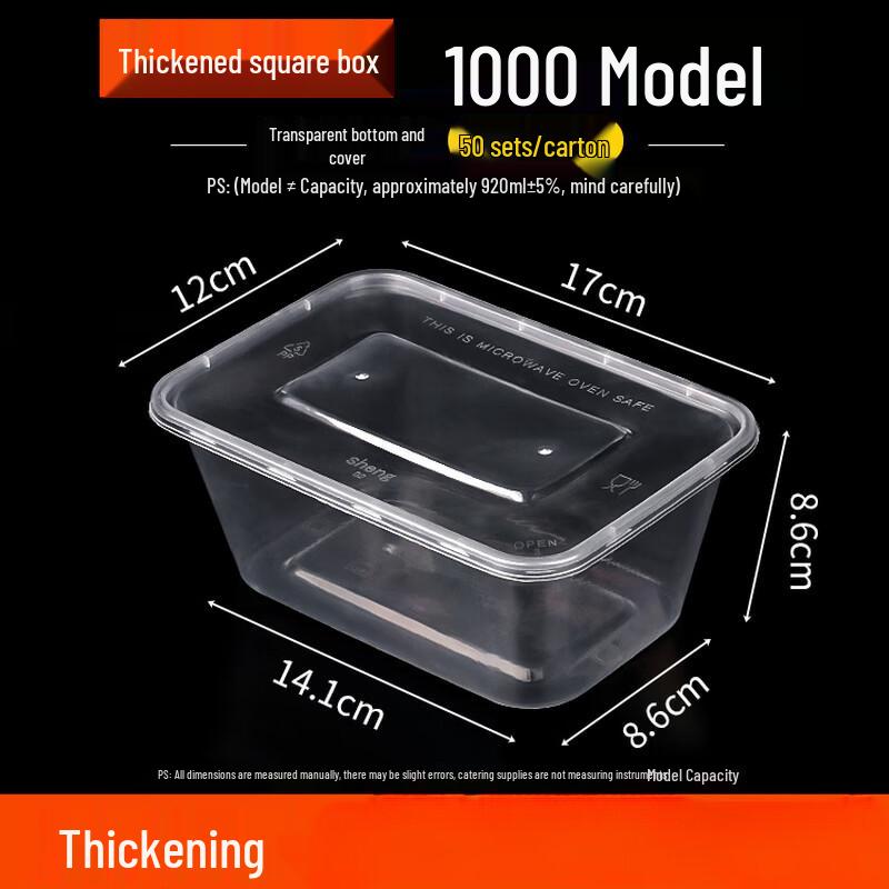 Clear Plastic Takeaway Food Containers with Lids, 50-Pack