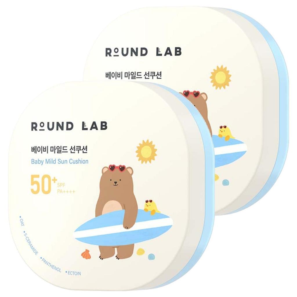 Round Lab Baby Mild Sun Cushion SPF50+ PA++++ Gentle Mineral Sun Protection for Infants 16g (Pack of 2)