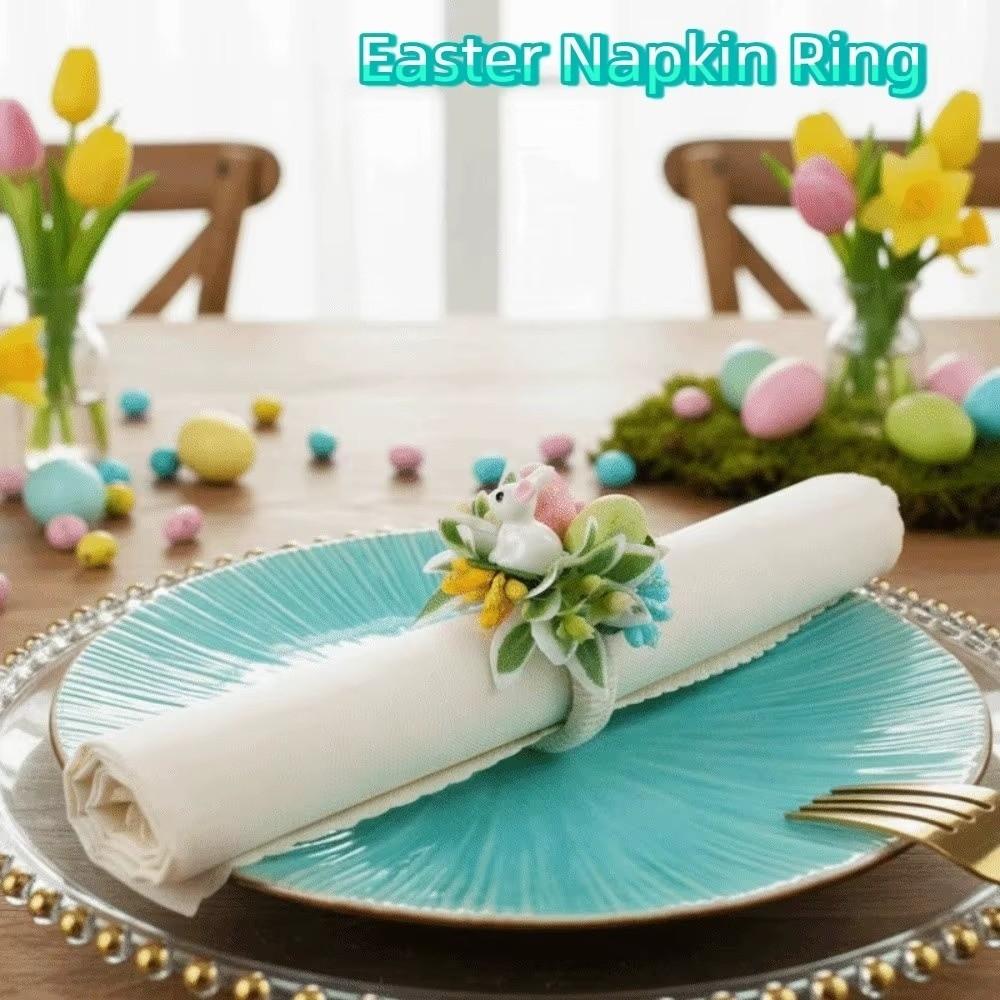 Spring Floral Easter Napkin Rings Plastic Servietten Rings Bunny Napkin Holders
