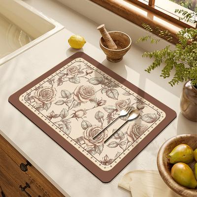 Retro Kitchen Countertop Drain Mat Diatomaceous Mud Absorbent Mat Bowl Plate Placemat Stove Sink Dishwashing and Anti-hot Storage Mat