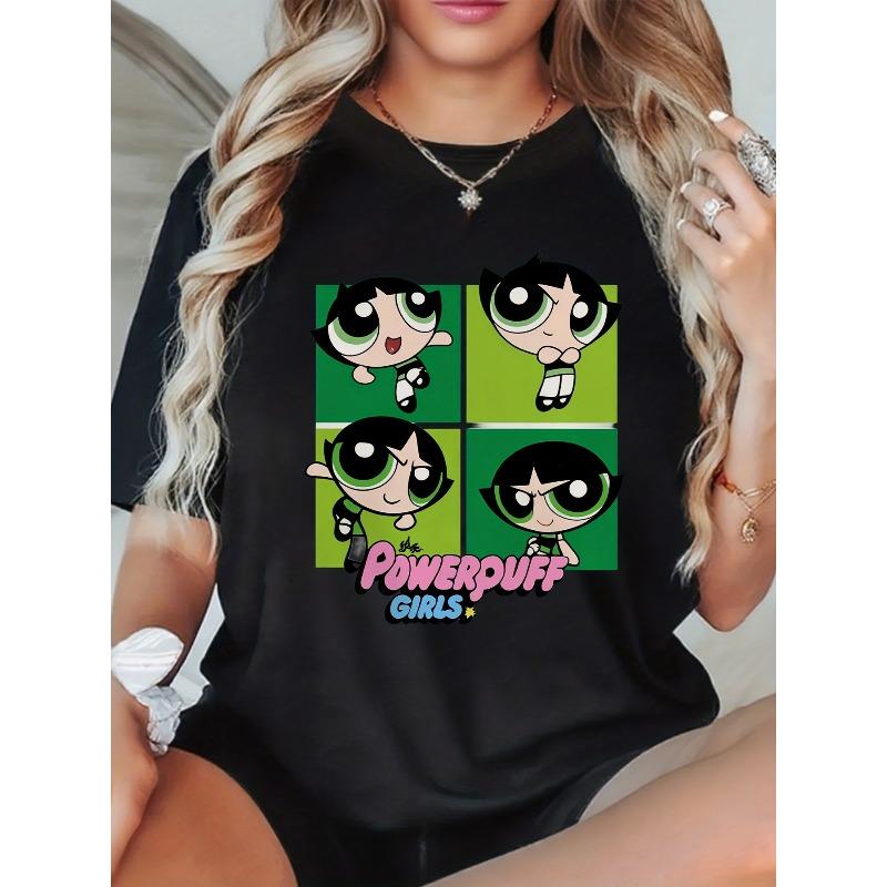 

European size THE POWERPUFF Official Graphic Print Women s T-Shirt, Casual Costume Party Outfit or Everyday Shirt for Women Teens, Comfortable 4XL