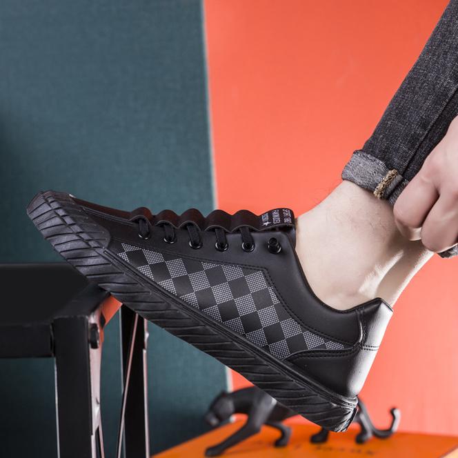 Pánská módní ležérní prodyšná obuv s podpatkem Obchodní kostkovaná obuv Pánské sportovní kožené boty