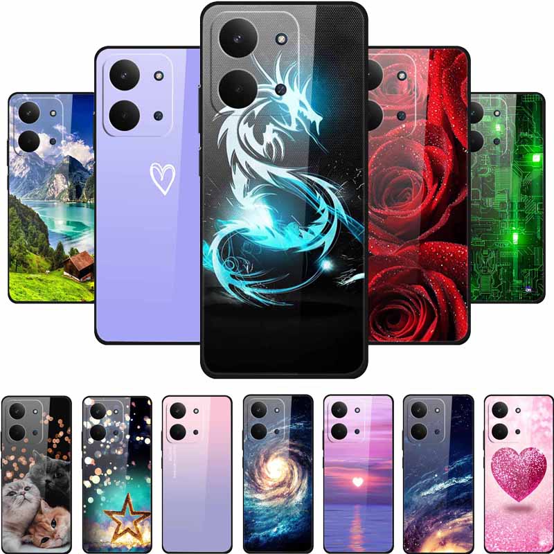 Xiaomi Redmi 15C 4G Kılıfı İçin Cam Arka Kapak 15 C Kılıf Sert Temperli Cam Kılıf Redmi 15C Telefon Kılıfı İçin Redmi15C Yumuşak Tampon