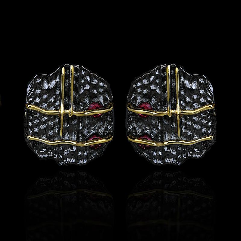 High Quality Ethnic Style Pomegranate Ruby Modern Earring  Silver Women's Jewelry Creative Black Gold Two-tone Earring