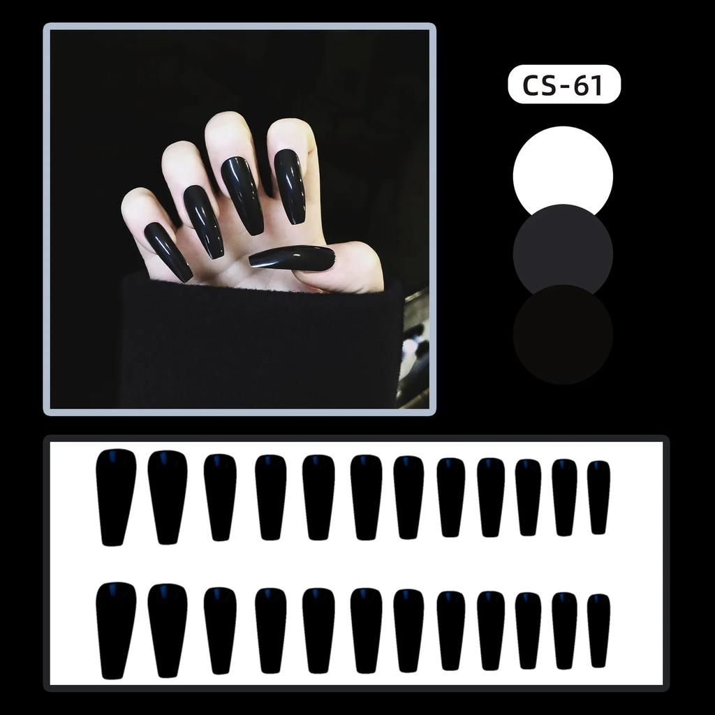 24Pcs French Tip Extra Long Ballerina Press On Nails Detachable Artificial Fake Nails Wearable Nail Art Tips