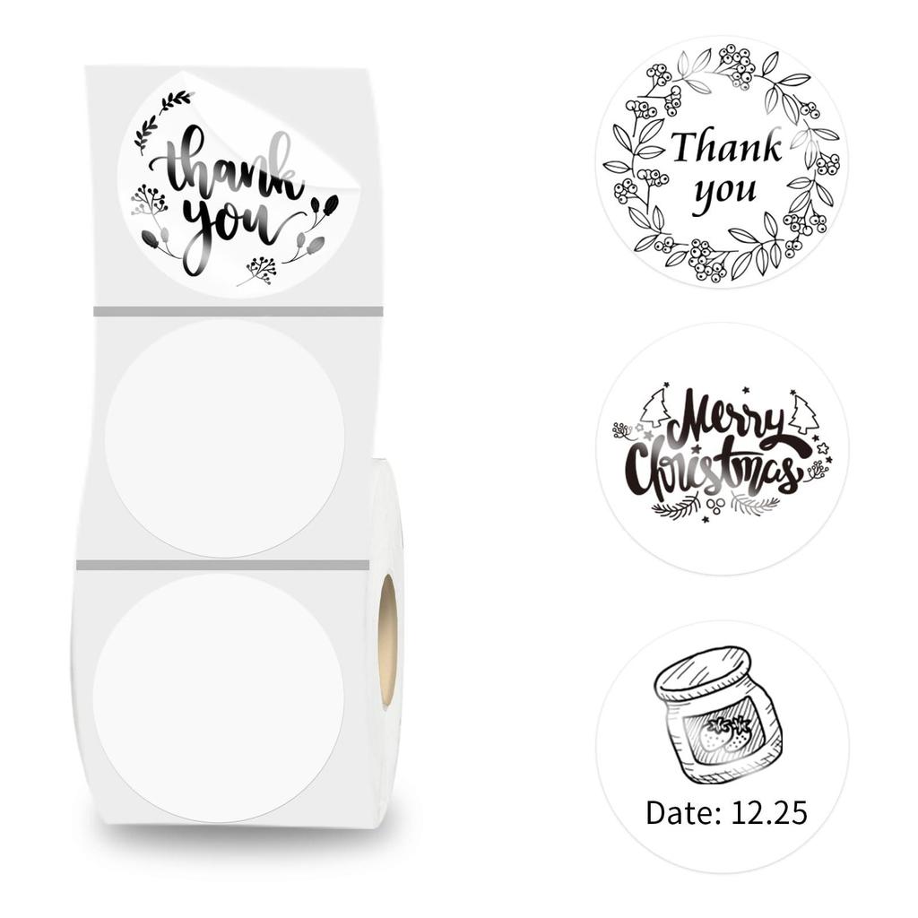 2 Inch Circle Thermal Sticker Labels Self-Adhesive Round Direct Thermal Multi-Purpose Roll Thermal Stickers-600 Labels/1 Roll