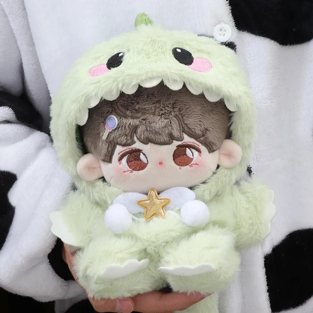 Cotton Doll Clothes 20cm Dinosaur Pajamas Flannel Hooded Onesie Winter Outfit Cute Plush Kigurumi for Dress Up