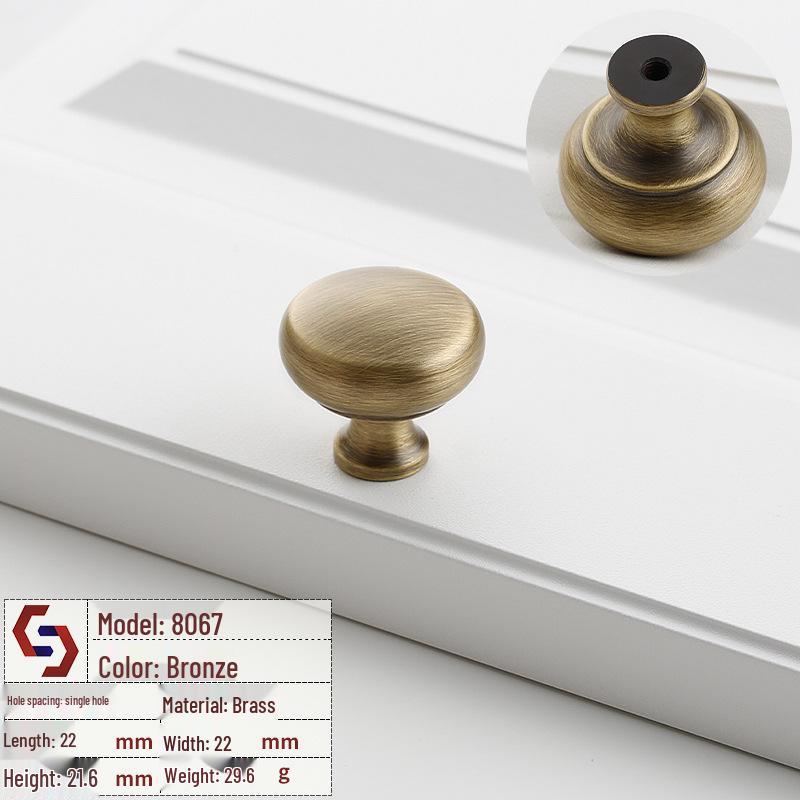 Vintage Brass Handle for Wardrobes, Cabinets, Drawers, and French Doors - Single Hole Light Luxury Style Furniture Hardware