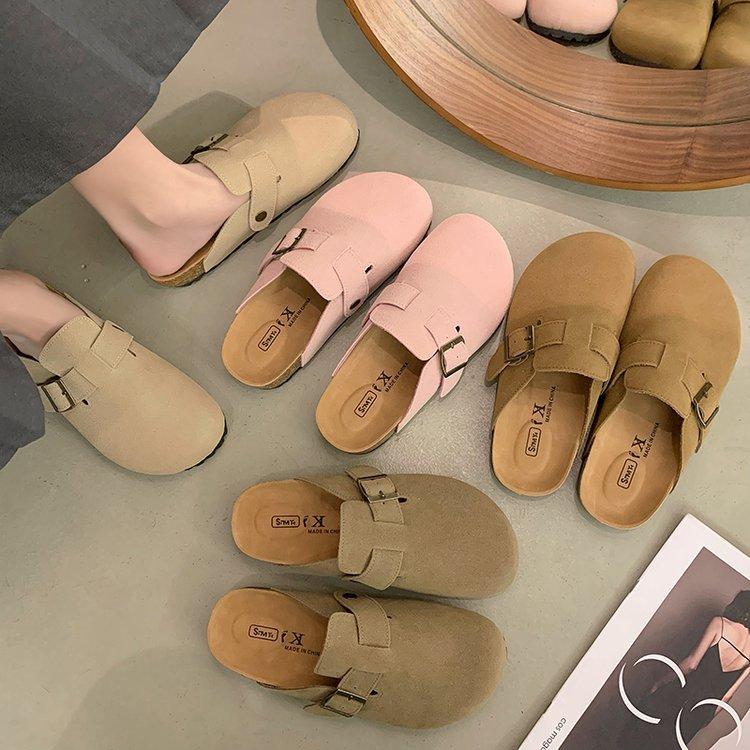 [Ziyan] Retro half-drag comfortable cork Boken shoes 2025 new flat-bottomed outer wear casual bag head slippers