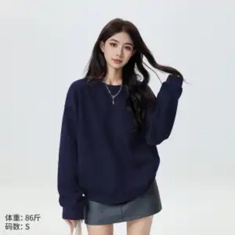 Autumn Winter New Solid Color Sweatshirt Women's Simple Loose Versatile Pullover Bottoming Long-sleeved Top