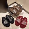 Foreign Style Red Plush Slippers Women's Autumn New Fashion Plush Slippers Small Height-increasing Lamb Wool Slippers