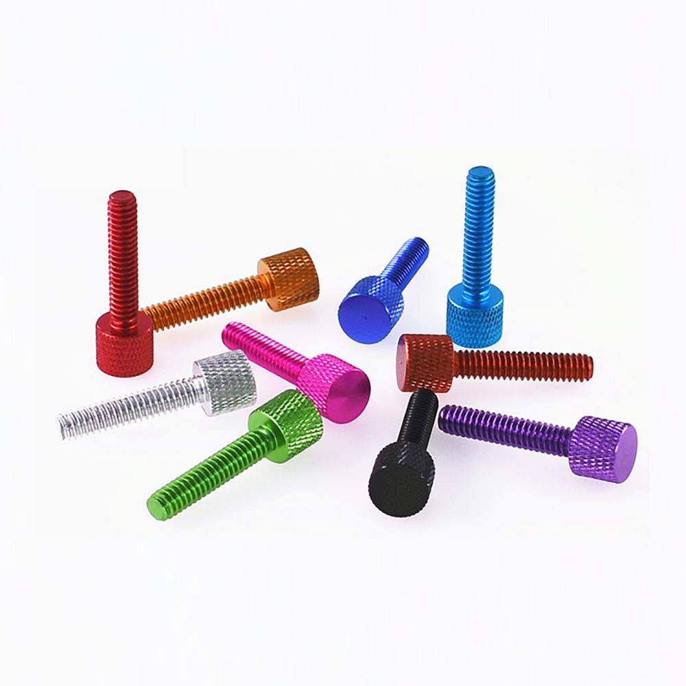 GB835 Colorful Aluminum Flat Head Thumb Screws Knurled Hand Twist Screws UNC 6#-32 1/4-20 Manual Tightening Fastener