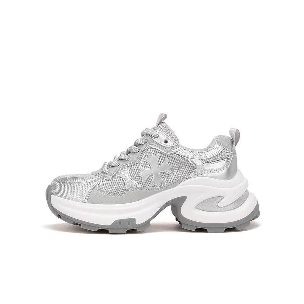 The Same Height Increase 7.5cm~ Cross Flower Platform Casual Sports Shoes Women's Inner Height Increase Dad Shoes Running Shoes