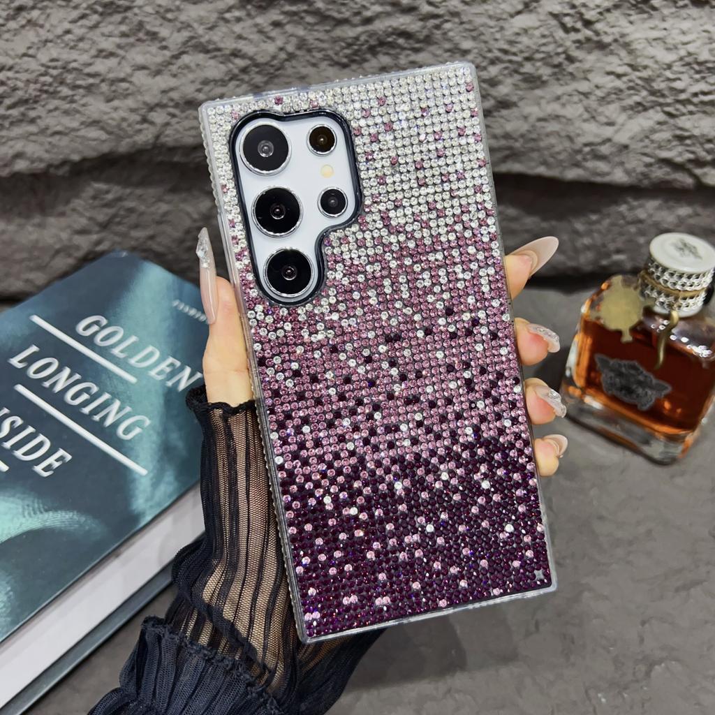 Luxury Gradient Rhinestones Glitter Stylish for Samsung S24/S23/S22/S21 Ultra Plus TPU Frame Phone Cover Protective Diamond Case