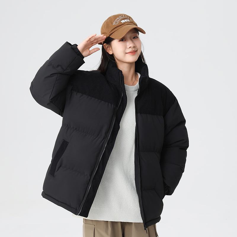 2025 couple cotton clothes American corduroy splicing stand-up collar loose warm cotton clothes casual trendy jacket