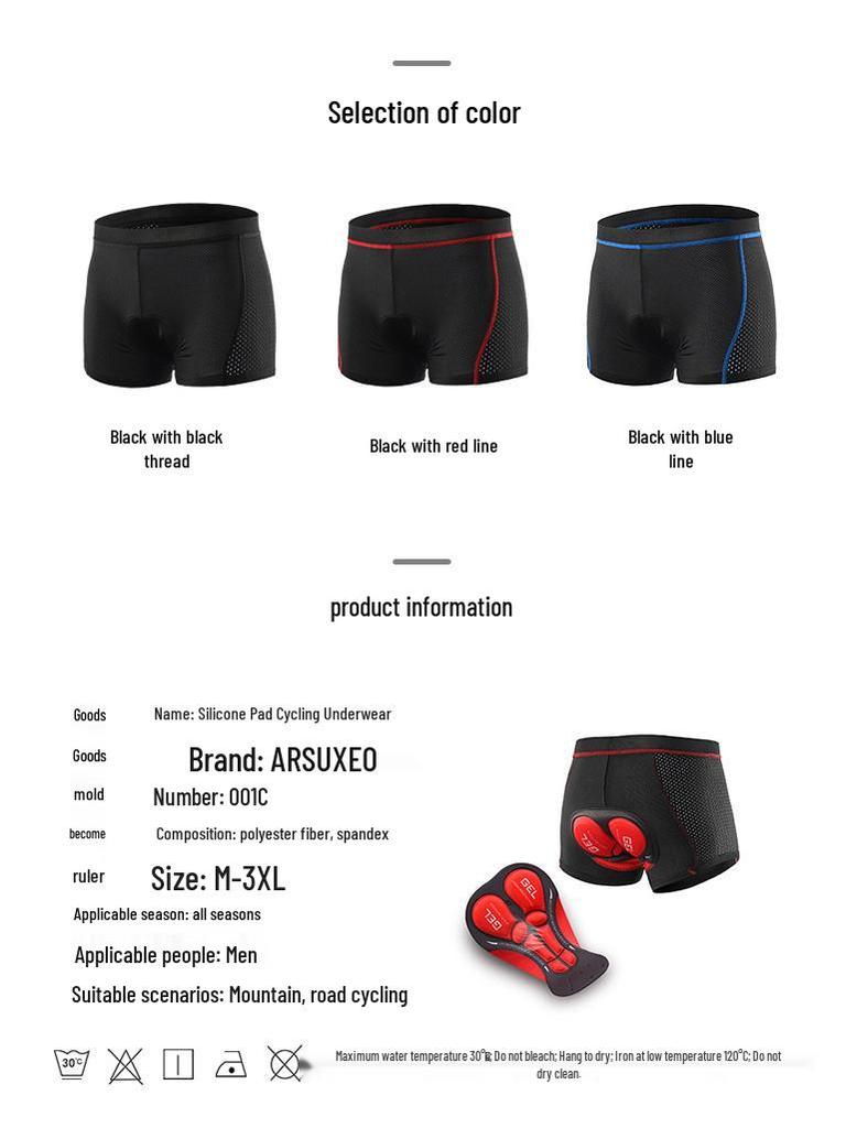 Isuo Men's Cycling Underwear Shorts with Thick Silicone Cushion, Quick-Drying for Road Biking