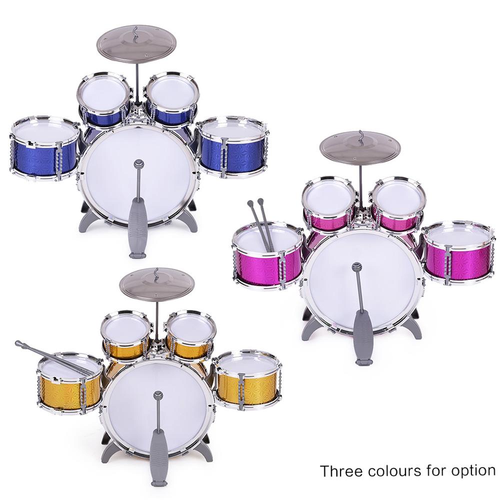 Children Kids Drum Set Musical Instrument Toy 5 Drums with Small Cymbal Stool Drum Sticks for Boys Girls