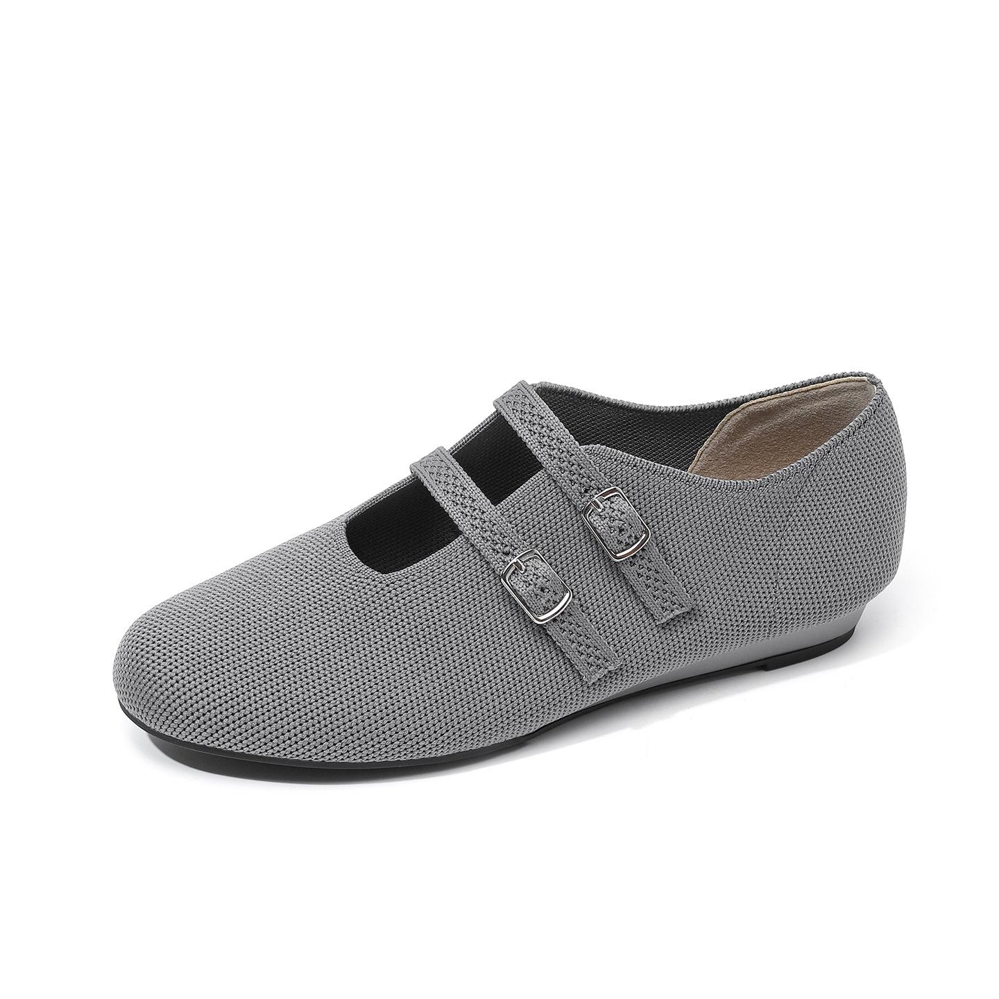 

Women s Ballet Flats Square Toe Slip On Shoes Knitted Dress Mary Jane Flats for Women Comfy Causal Work Walking Shoes Mary Jane Shoes With Ankle Strap 43 сірий колір