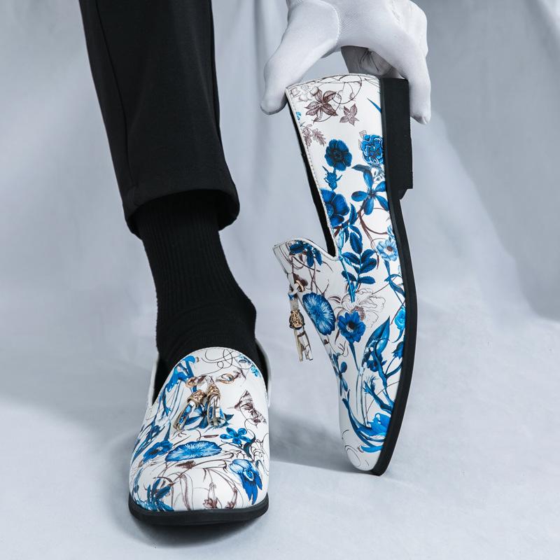 Men's Large Tassel Slip-on Loafers - Chinese Style Printed Casual Leather Shoes