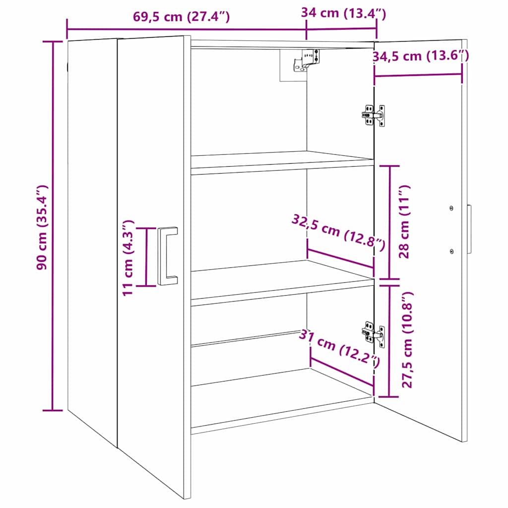 Wall Cabinet Set 2 Pcs Artisan Oak Finish 69.5 X 34 X 90 Cm Engineered Wood