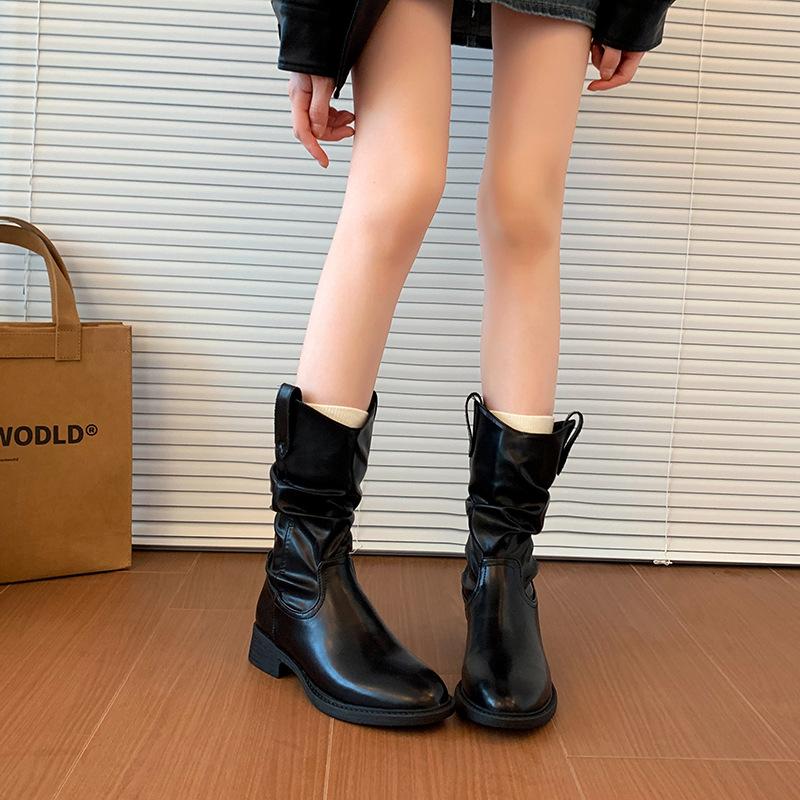 Coarse Heel Medium Tube Pile Boots Women's 2025 New Autumn Merad Western Cowboy Boots Martin Boots Knight Boots