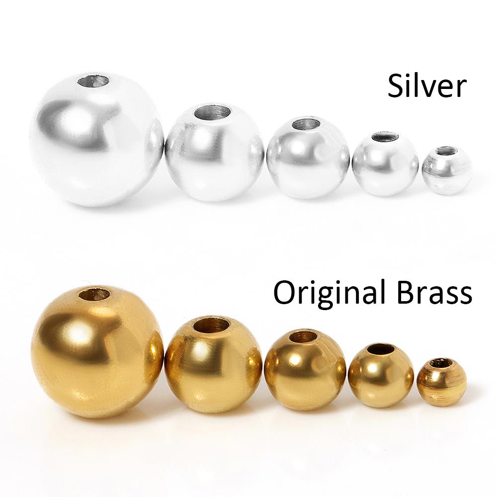 50pcs 3-8mm Original Brass Beads Silver Bead Round Ball Spacer Loose Beads for Bracelet Necklace Jewelry Making DIY Accessories
