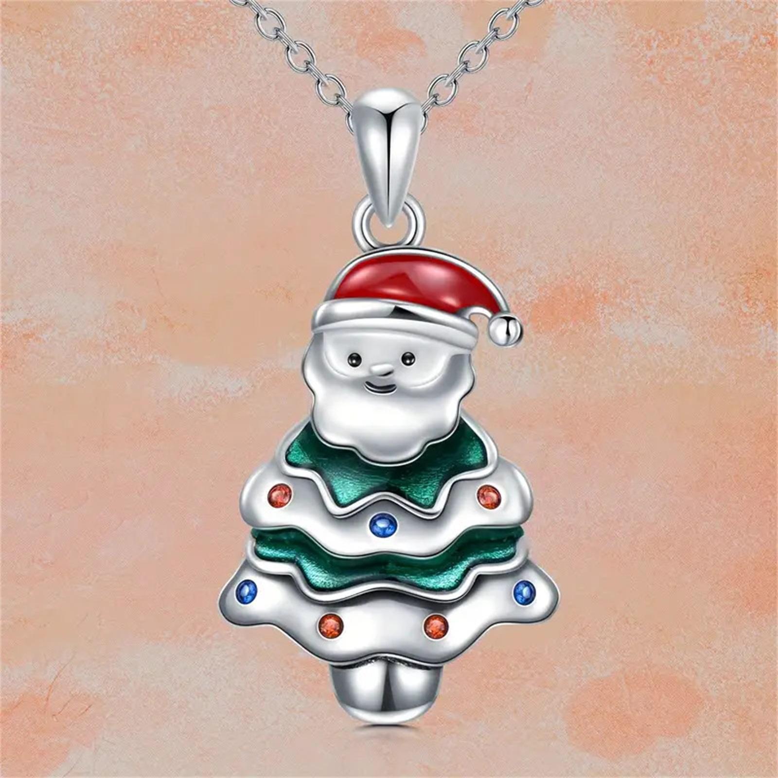 

Funny And Humorous Santa Diamond Pendant, Fashionable And Creative Christmas Tree Holiday Necklace One Size