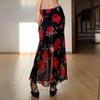 Retro Tie-Dye Mesh Patchwork High Waist A-Line Skirt