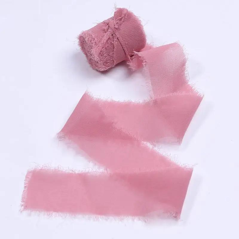 4CM*5M Handmade Frayed Edged Satin Chiffon Silk Ribbon For Wedding Invitation Wrapping Bouquets Birthday Party Decorations Gifts
