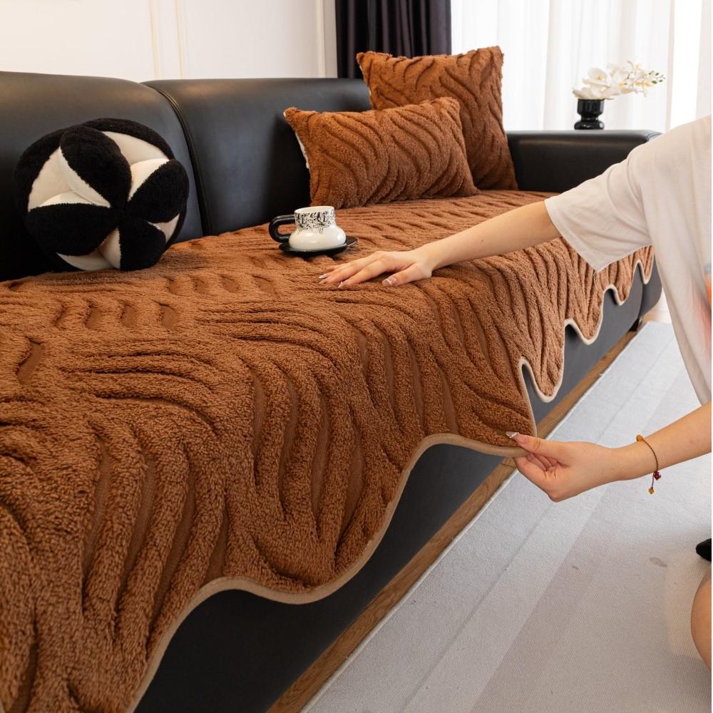 Solid Sofa Cushion Winter Plush Non-Slip Sofa Throw Cover Soft Fuzzy Furniture Protector Couch Pad Irregular Fleece Thick Mats