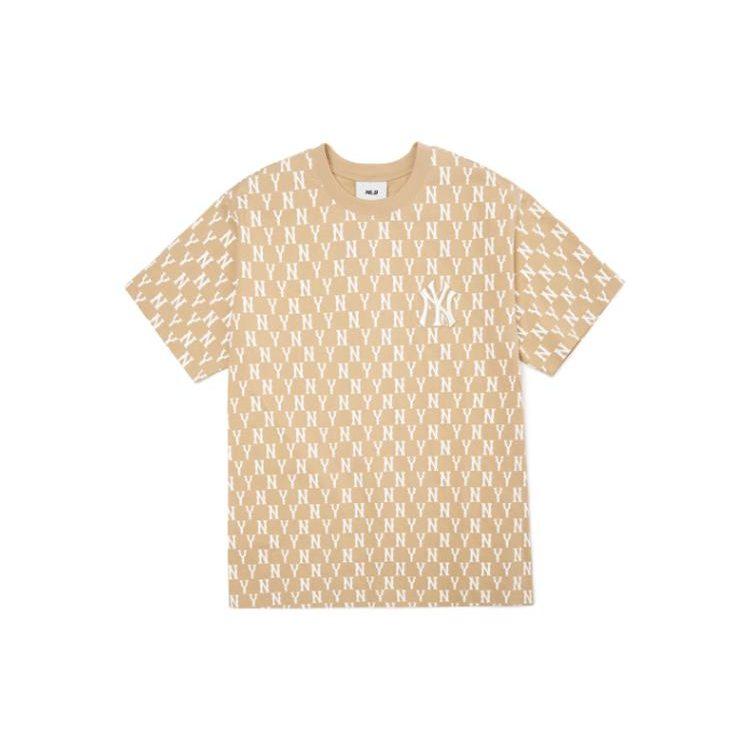 MLB Base Logo T Shirts Unisex Beige Crew Neck Moderate 3ATSM1023-50BGD