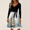 Women's Casual Fashion V Neck Long Sleeve Christmas Printed Party Vintage Long Dresses
