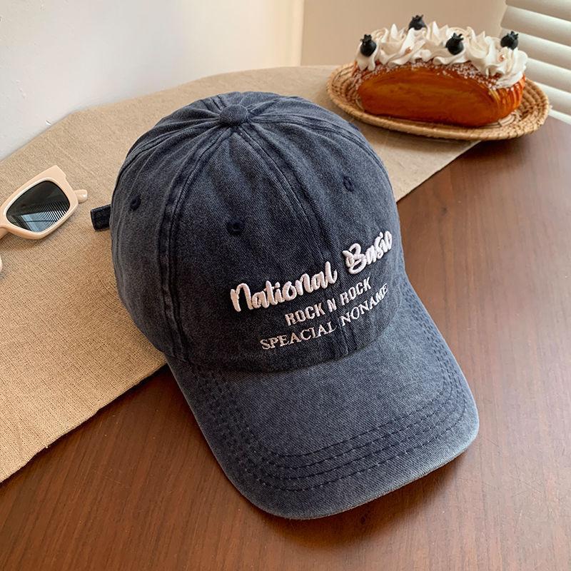 Letter Embroidered Baseball Cap Female American Retro Face-showing Small Peaked Cap Washed and Made Old Big Head Circumference Wide Brim Hat