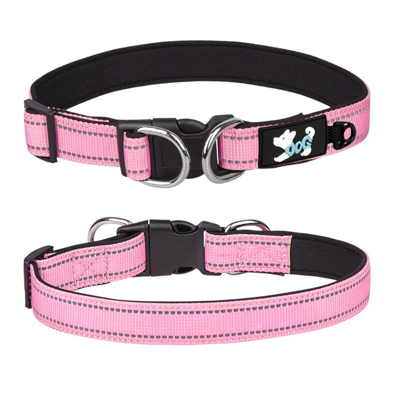 Nylon Hundehalsband Mittel Groß Reflektierend Doppel-D-Ring Haustierhalsband mit Verstellbarer Schnalle & Komfort-Neoprenpolsterung Haustierbedarf