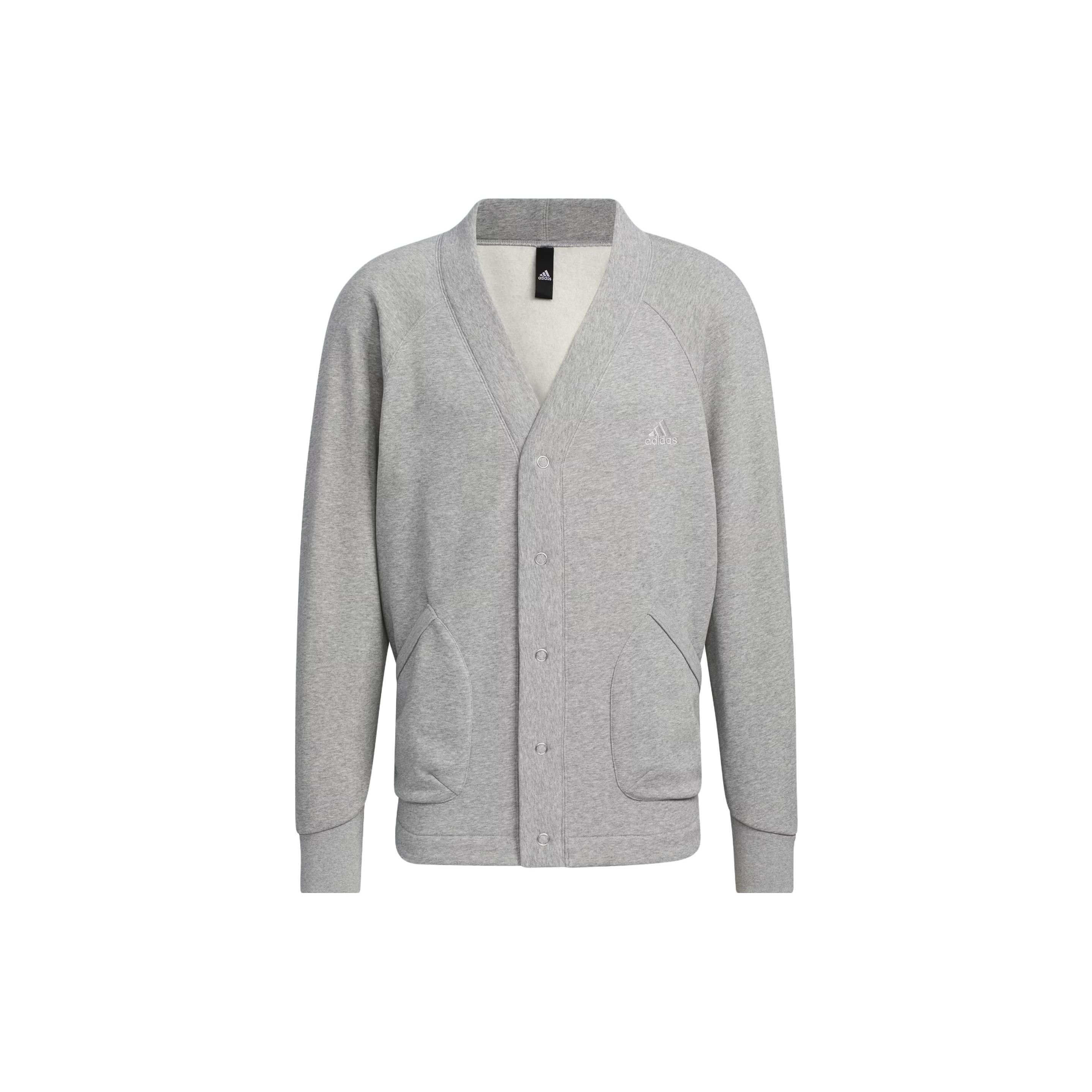 

Adidas All Szn Oversized Cardigan Solid Color Letter Logo Embroidery Detail Long Sleeve Knit Sweater Men cardigans Medium-Gray IX6815 A/M-L