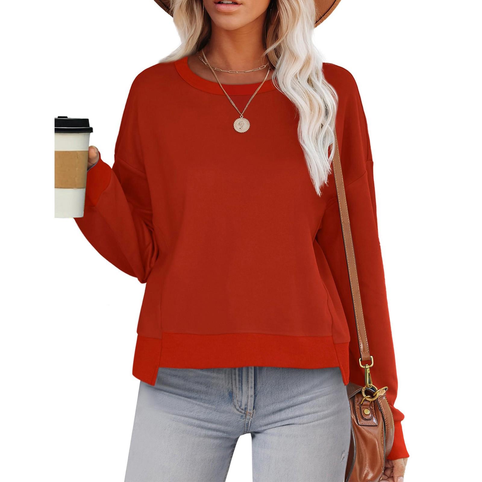 

Осенняя женская толстовка с круглым вырезом и длинным рукавом в стиле пэчворк, модная женская толстовка XL красный