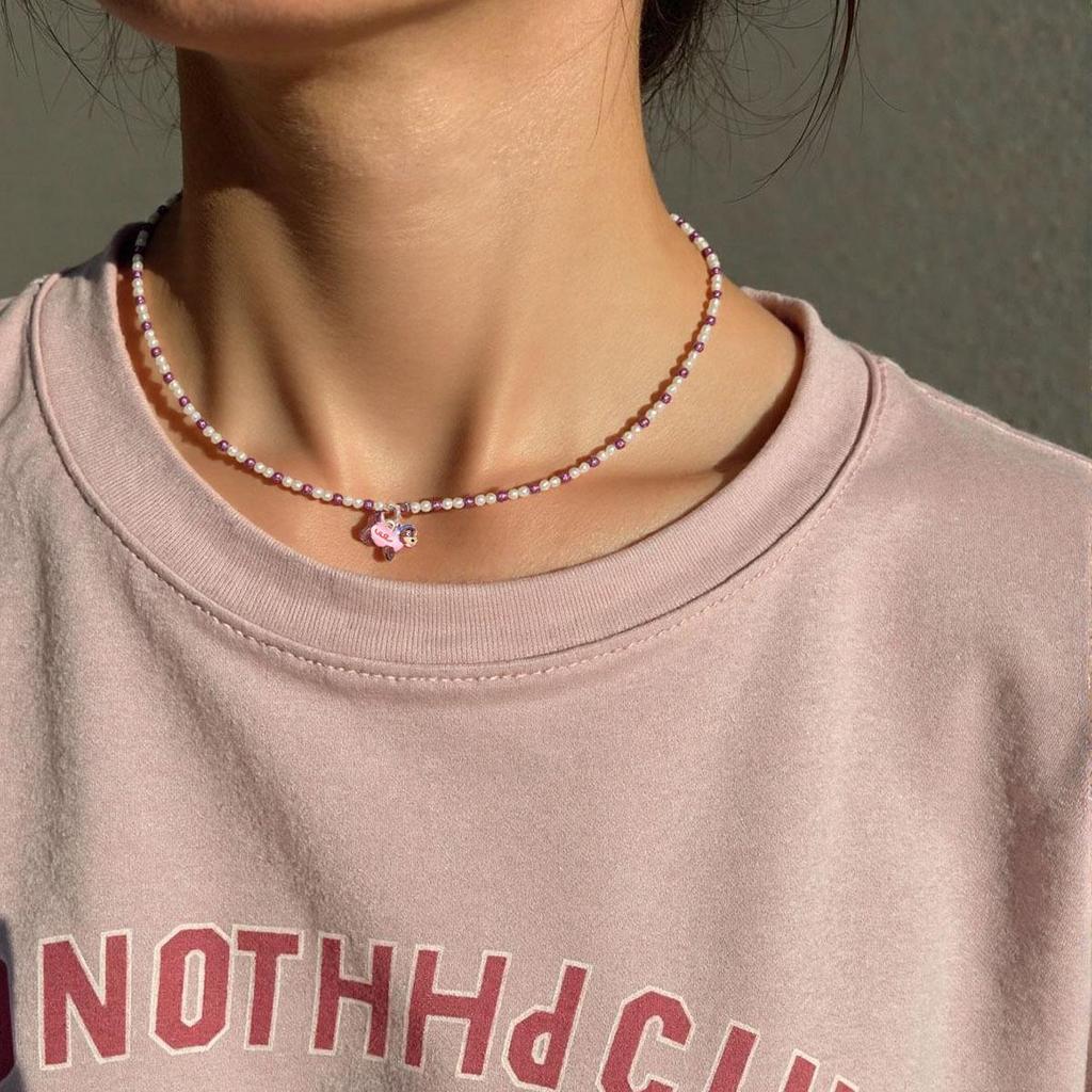 Korean Style Cute Sausage Dog Pendant Faux Pearl Necklace for Women