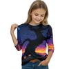 Kids Halloween Three-Quarter Sleeve Round Neck T-Shirt with Pumpkin Witch Print Casual Daily Wear