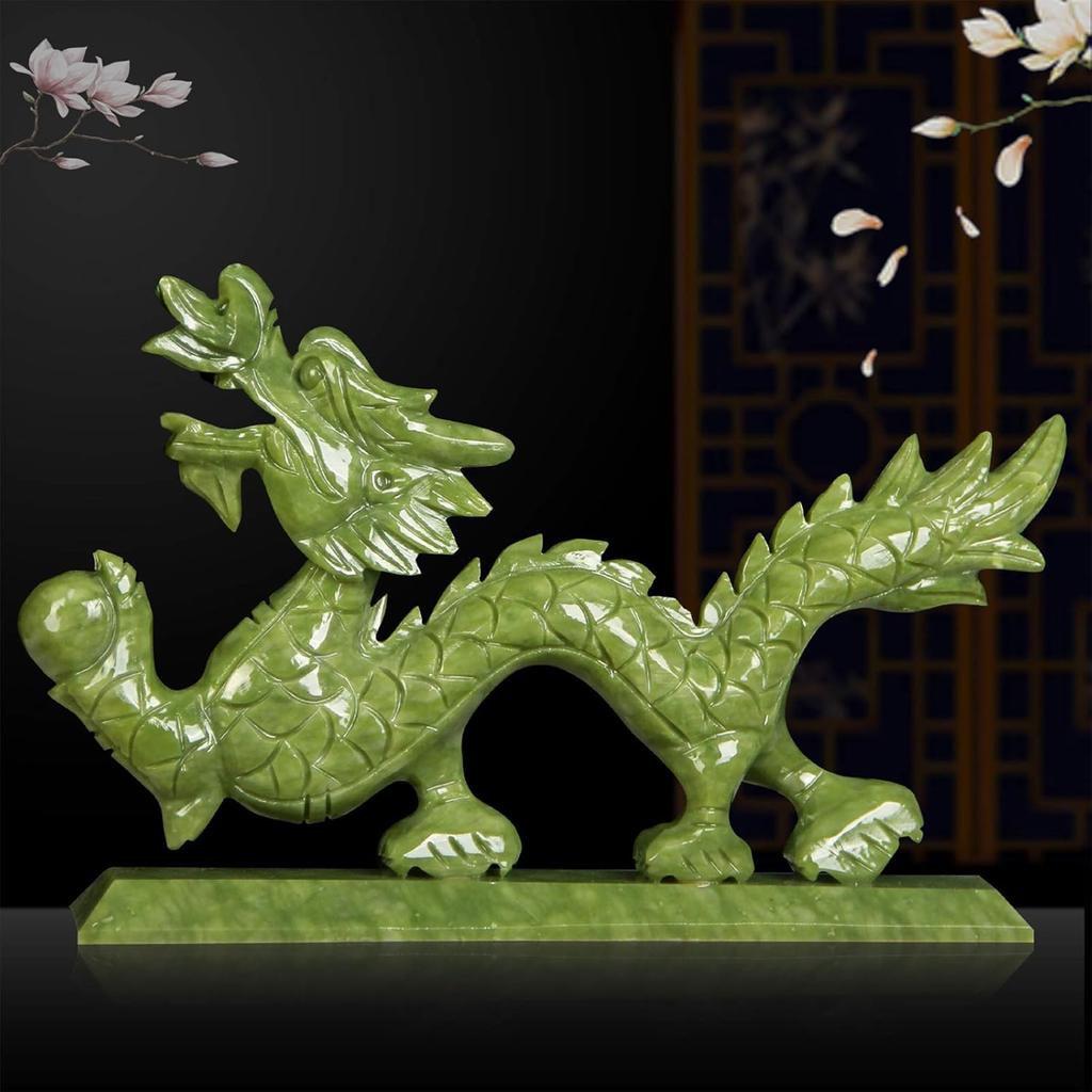 Dragon Statues for Home Decor Chinese Feng Shui Natural Jade, Dragon Figurines and Sculptures and Collectibles Symbol of Prosperity, Luck &