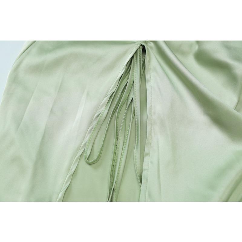 Street Style Solid Color Pleated Casual Open Fork Sexy Breast Royal Sister Style All-in-one Long Dress