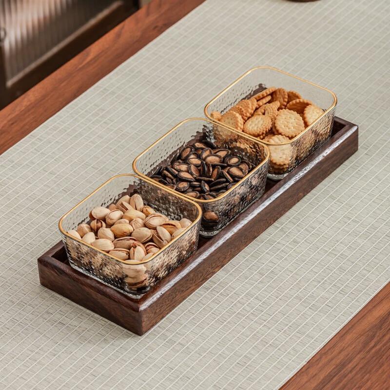 Light Luxury Walnut Wood & Glass Dried Fruit Serving Plate