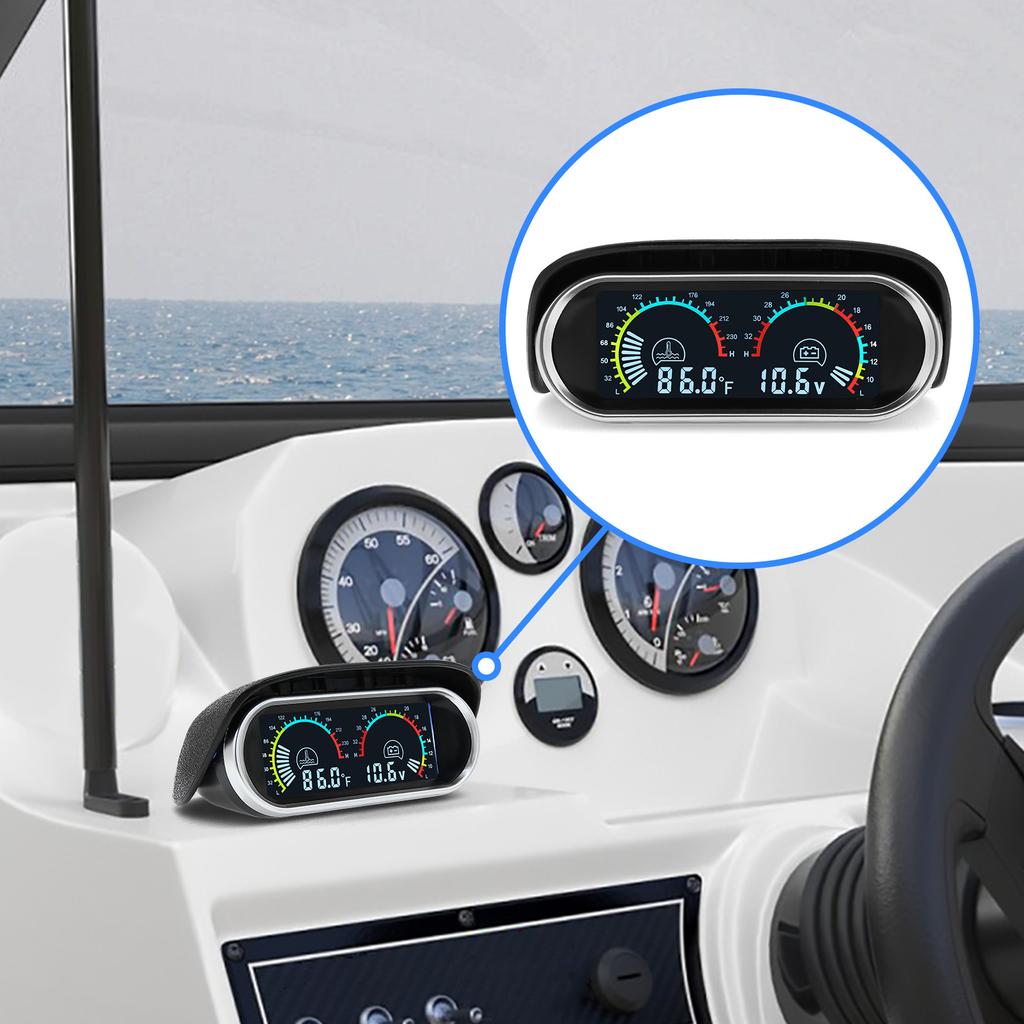 2 in 1 Car Gauge Water Temperature Voltage Volt Gauge Meter for 12V 24V Universal Truck Car LED Fahrenheit Degree Auto Gauge