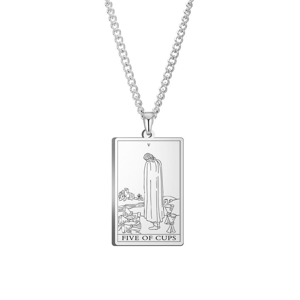 Dawapara The Suit of Cups Tarot Cards Link Chain Pendant Necklace Vintage Amulet Necklaces Men Women Stainless Steel Jewelry