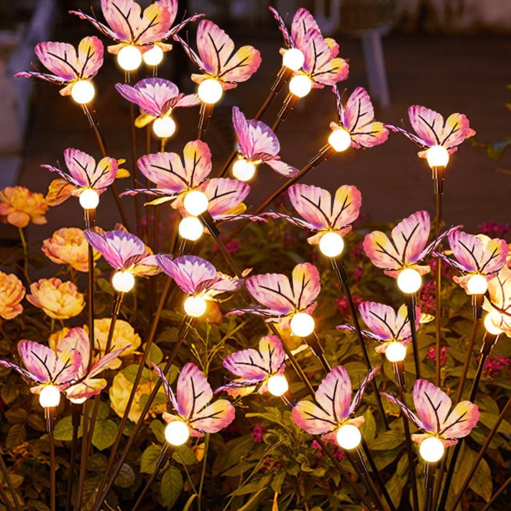 6/9 Head Butterfly Solar Garden Lights 8 Light Modes Waterproof Flower Solar Lawn Lights Realistic Decorative