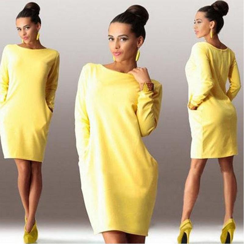 Elegant Summer Solid Casual O Neck Long Sleeve Bodycon Dress With Pockets
